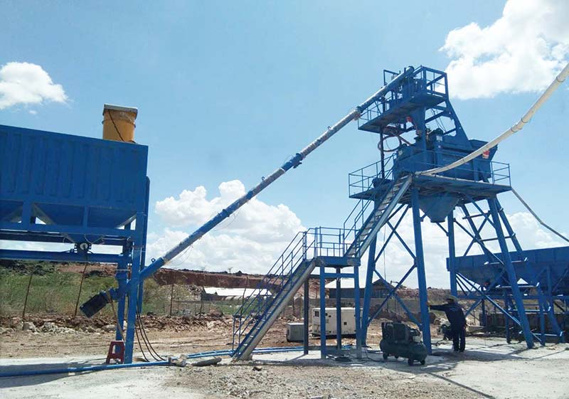 HZS50 Concrete Batching Plant with 50T Horizontal Cement Silo in Kenya